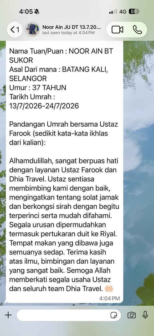 Testimoni jemaah melalui WhatsApp 5