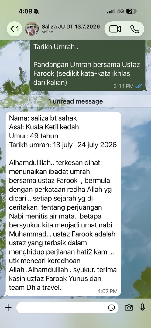 Testimoni jemaah melalui WhatsApp 6